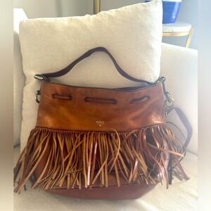 Fringe fossil leather bag